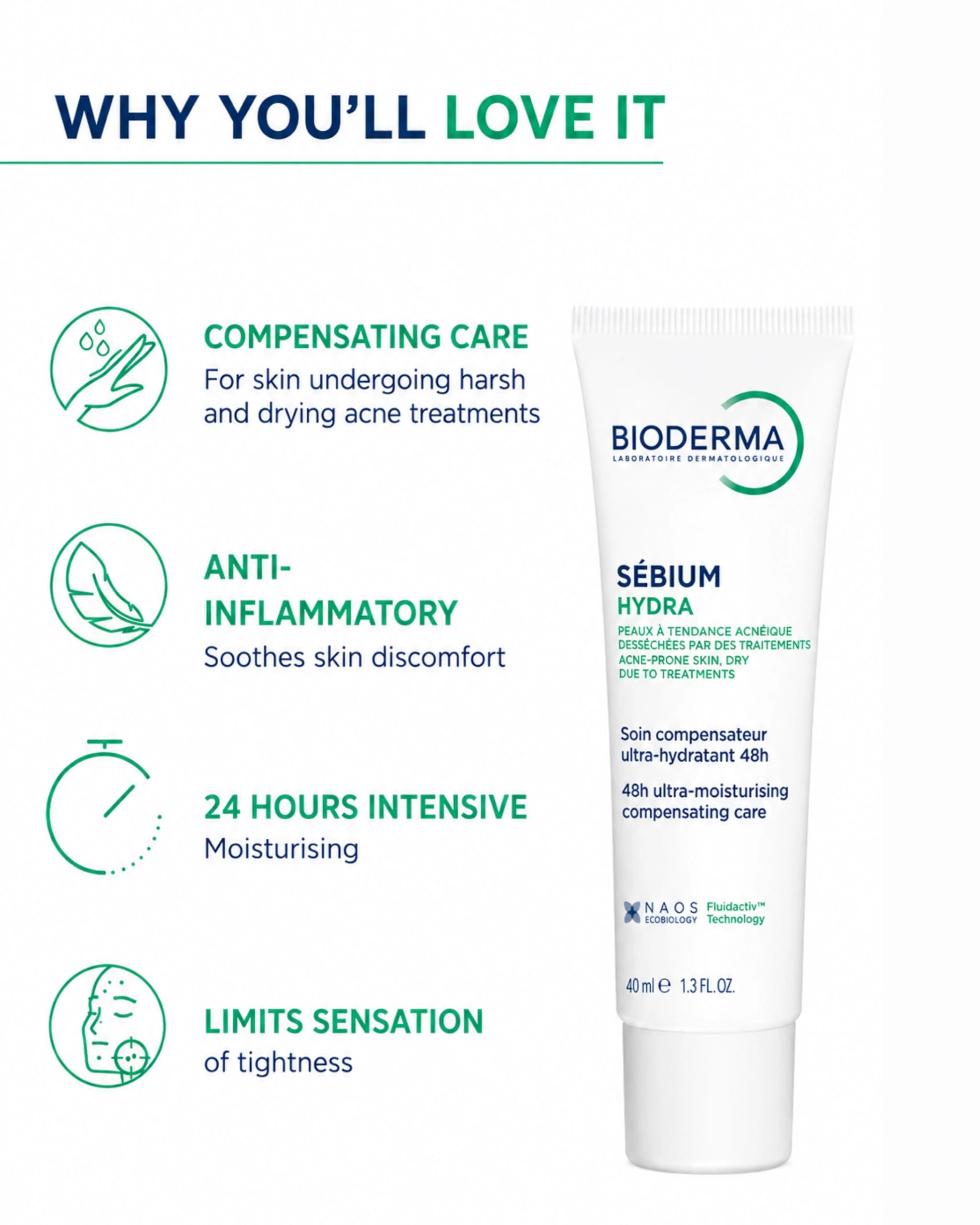 Bioderma Moisturizer Sebium Hydra for Oily, Acne-Prone Skin with Ceramides for 24H Hydration gallery image 2