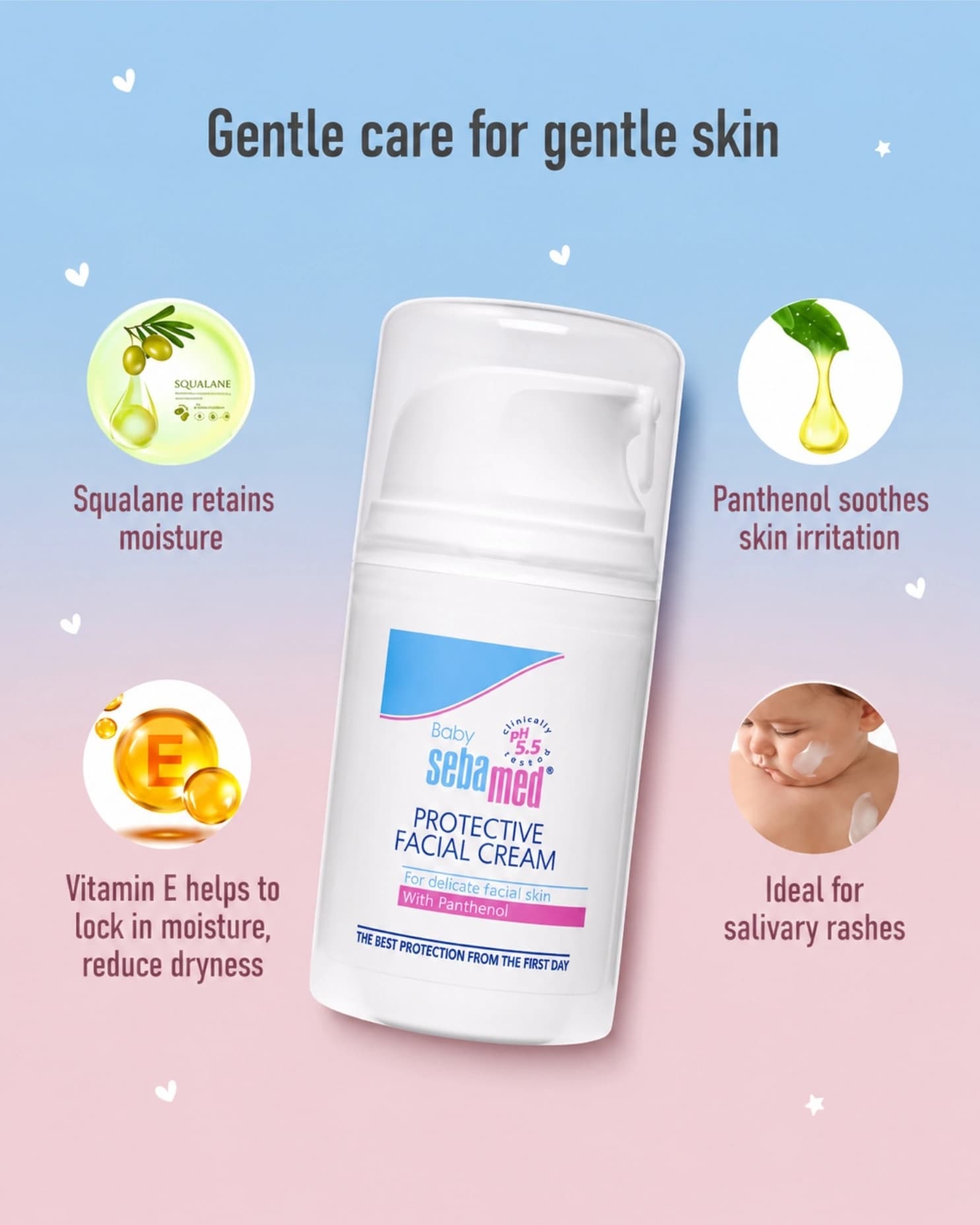 Sebamed Baby Protective Facial Cream, pH 5.5, Baby Face Cream, Ideal For Salivary Rashes gallery image 2