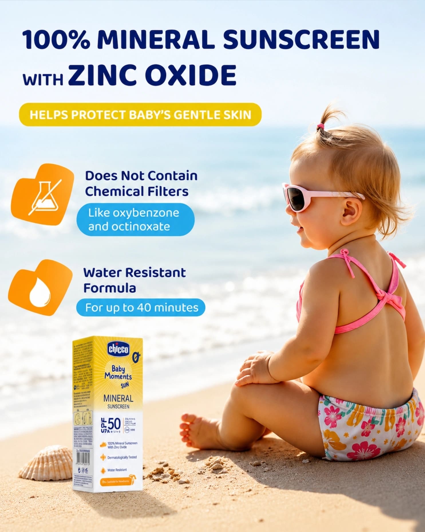 Chicco Baby Moments Mineral Sun Cream SPF 50 PA++++ gallery image 2