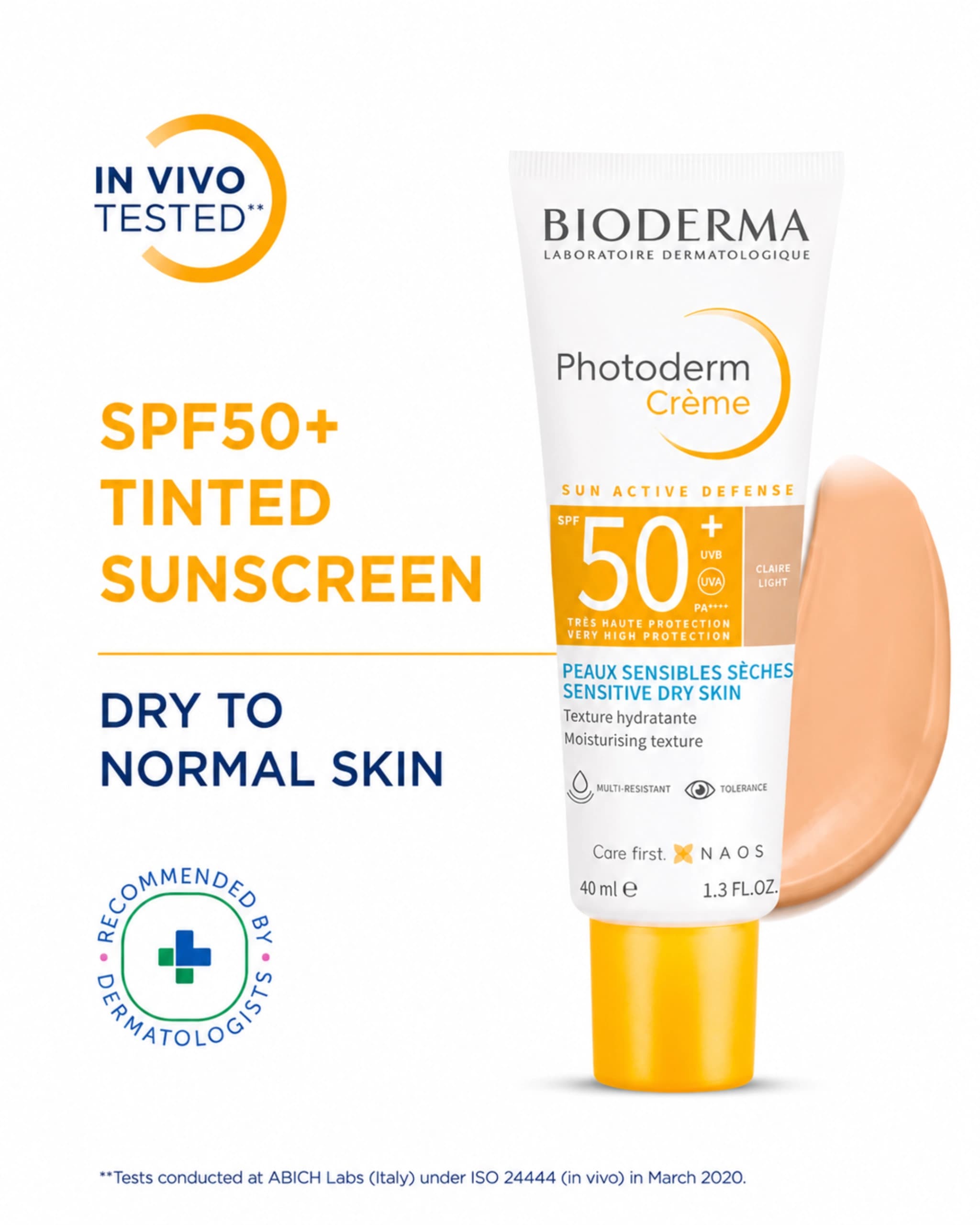 Bioderma Photoderm Crème Claire SPF 50+ PA++++ Tinted Sunscreen with 8H Hydration | In Vivo Tested gallery image 4