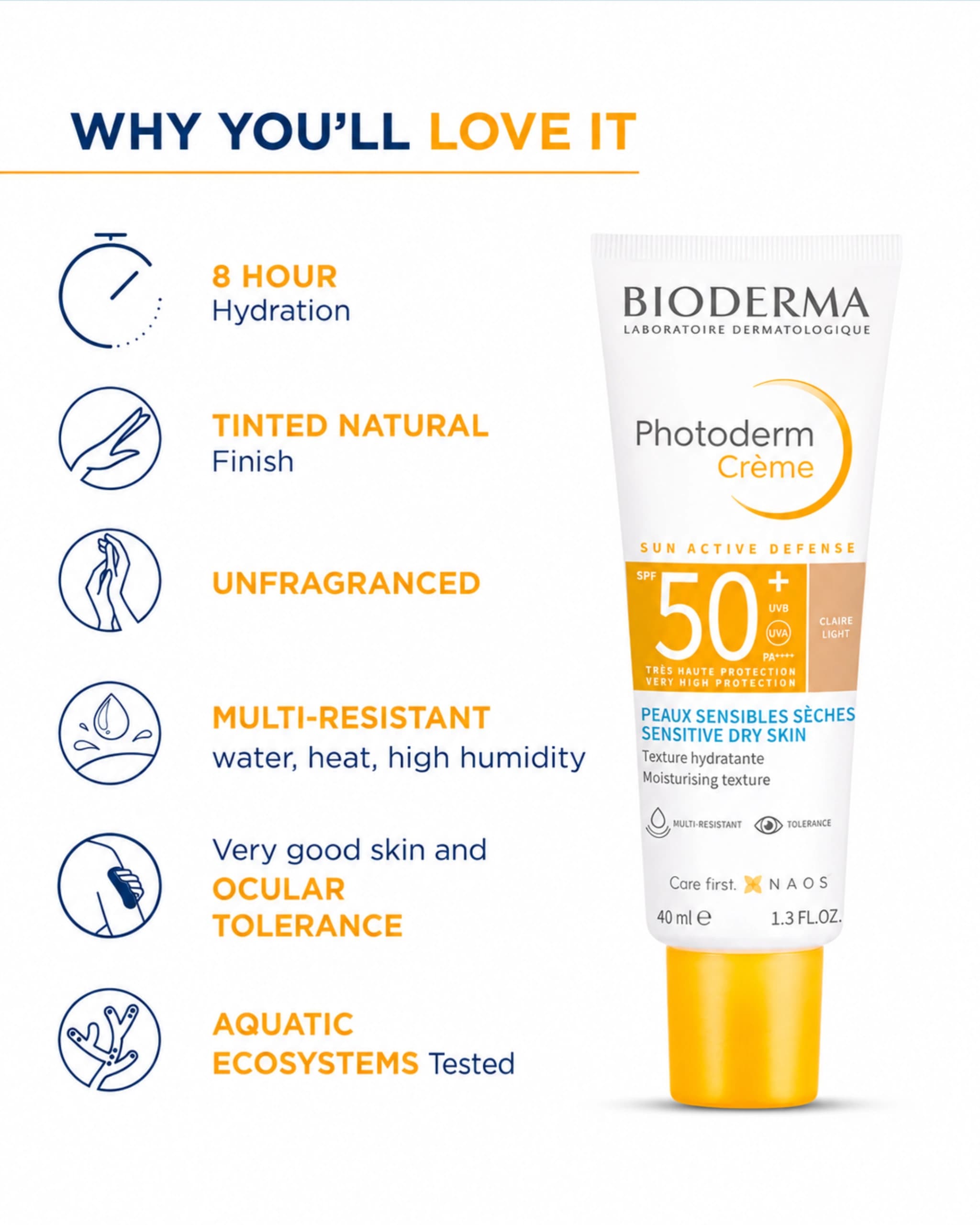 Bioderma Photoderm Crème Claire SPF 50+ PA++++ Tinted Sunscreen with 8H Hydration | In Vivo Tested gallery image 1