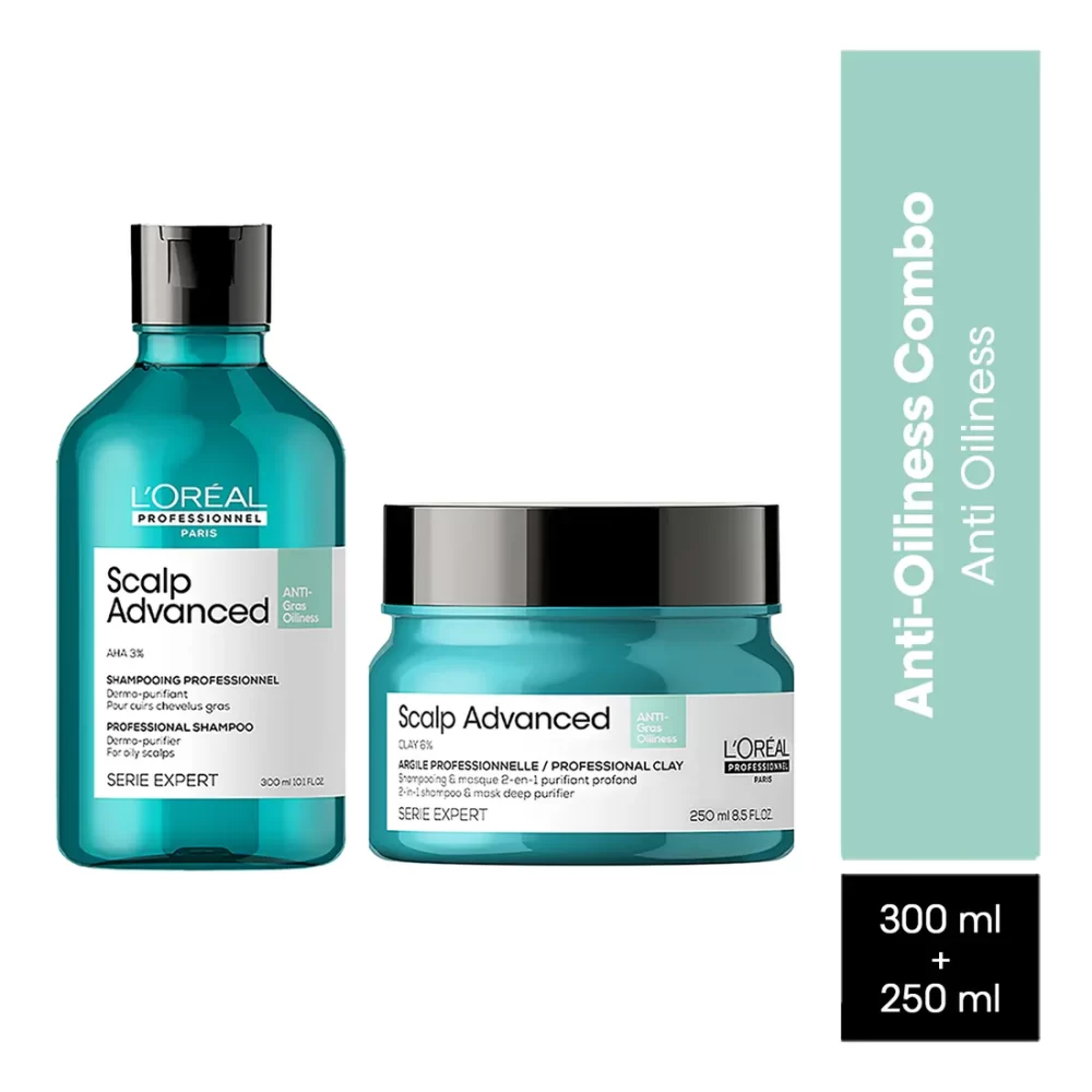 L'Oreal Professionnel Scalp Anti-Oiliness Shampoo (300ml), 2-In-1 Deep Purifier Clay (250gm) Combo - Image 5