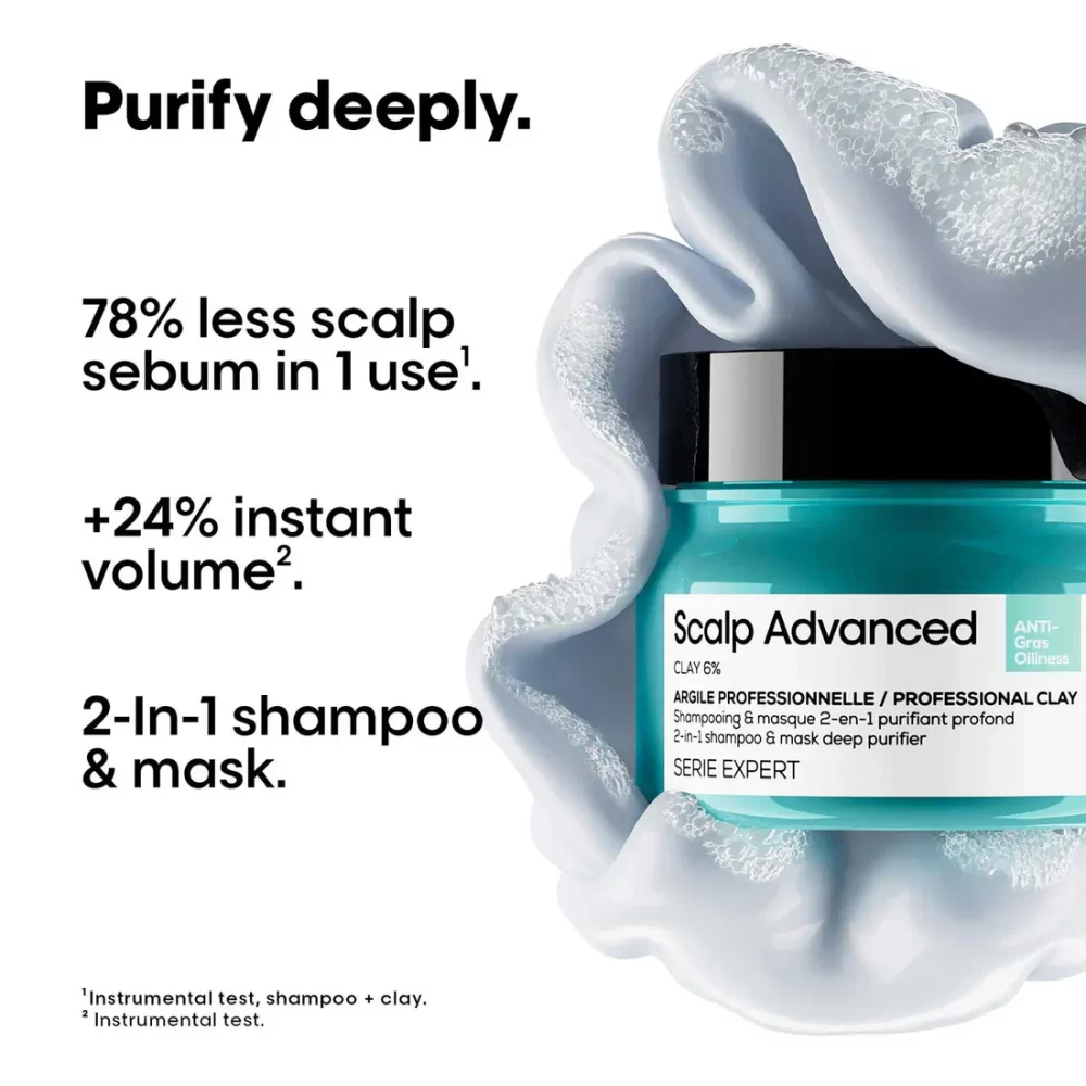 L'Oreal Professionnel Scalp Advanced Anti-Oiliness 2-In-1 Deep Purifier Clay Mask (250ml) - Image 3