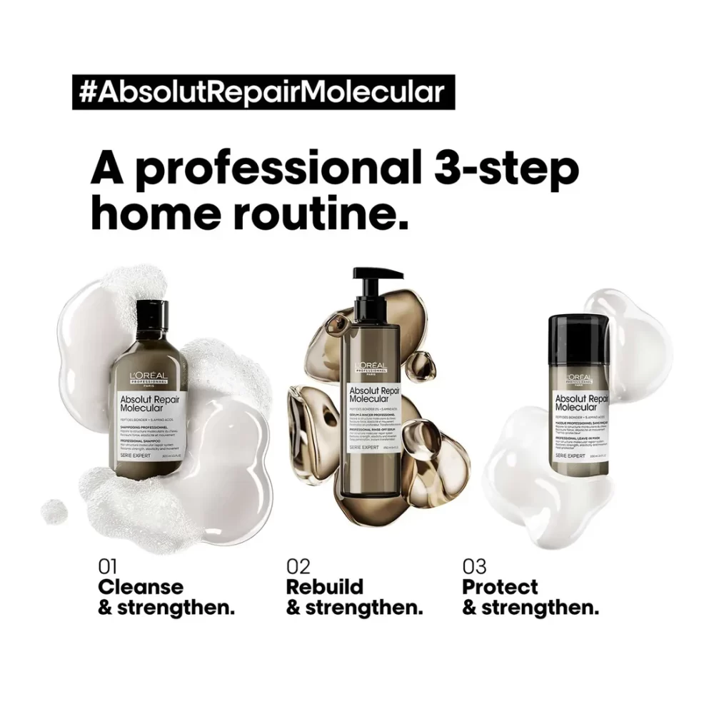 L'Oreal Professionnel Absolut Repair Molecular Shampoo & Serum Combo For Damaged Hair(300 ml+250 ml) - Image 2