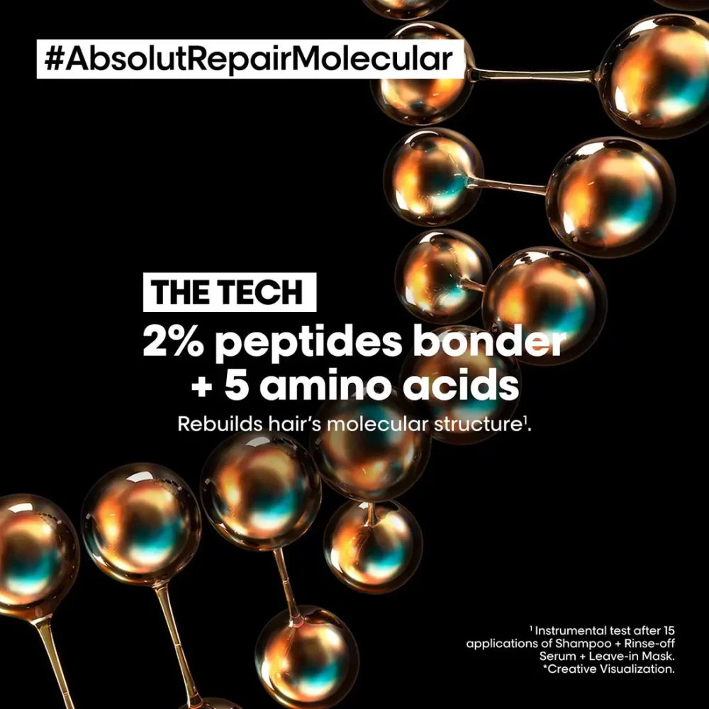 L'Oreal Professionnel Absolut Repair Molecular Shampoo & Serum Combo For Damaged Hair(300 ml+250 ml) - Image 4