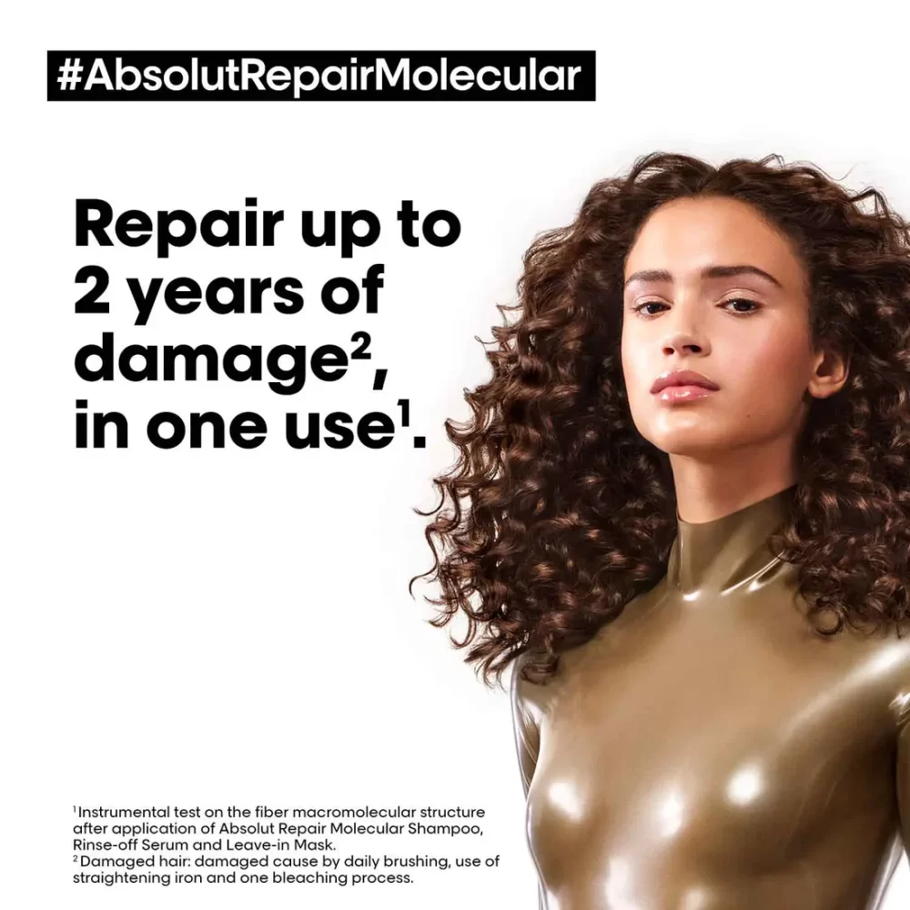 L'Oreal Professionnel Absolut Repair Molecular Shampoo & Serum Combo For Damaged Hair(300 ml+250 ml) - Image 5