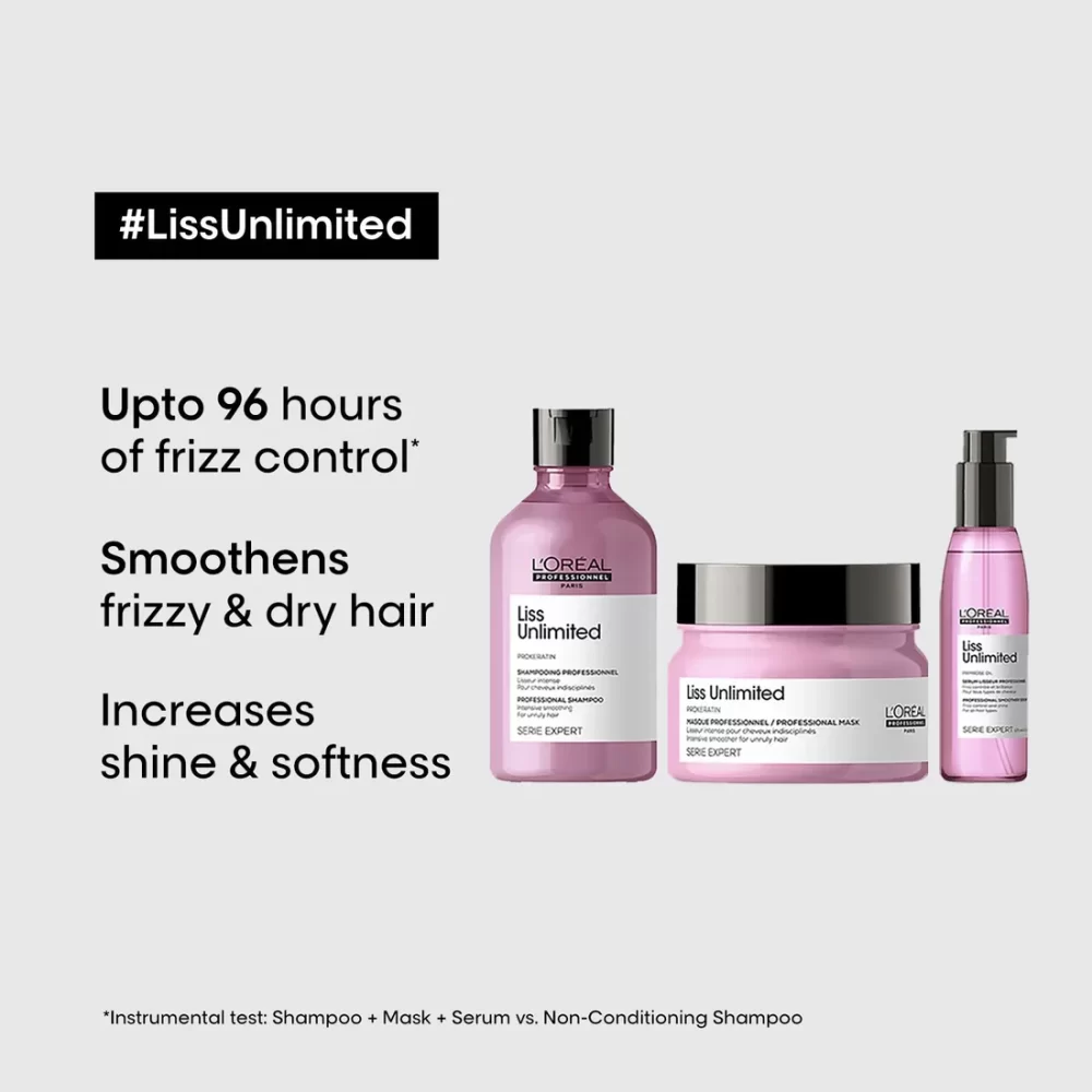 L'Oreal Professionnel Liss Unlimited Shampoo (300ml), Hair Mask (250gm) & Hair Serum (125ml) Combo - Image 3