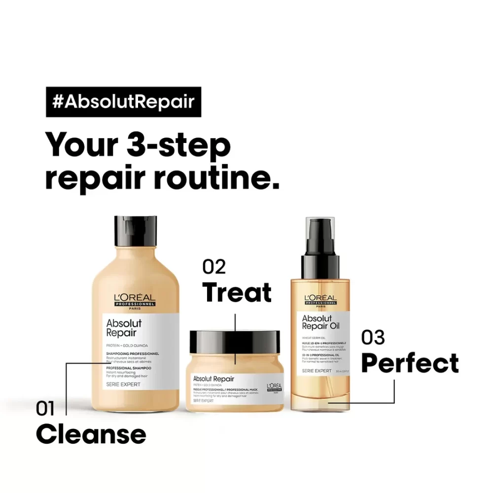 L'Oreal Professionnel Absolut Repair Shampoo (300ml), Hair Mask (250g) Combo For Damaged Hair - Image 5